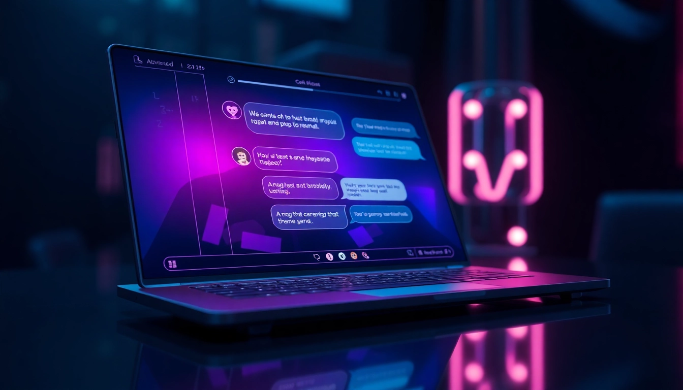 Futuristic AI chat interface with neon colors and suggestive content on a sleek screen.