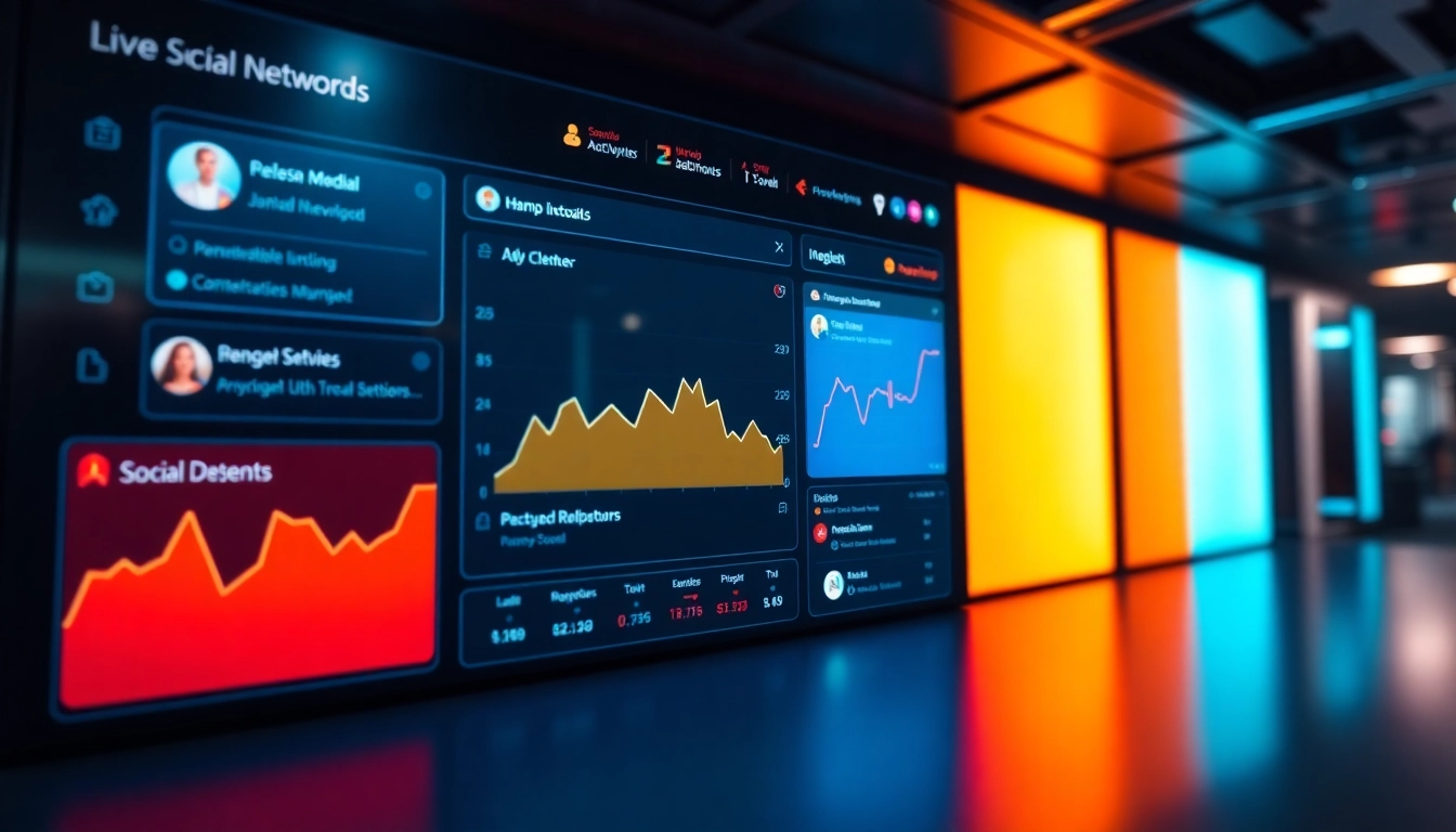 Social Network Updates displayed on a digital dashboard with live feeds and analytics for